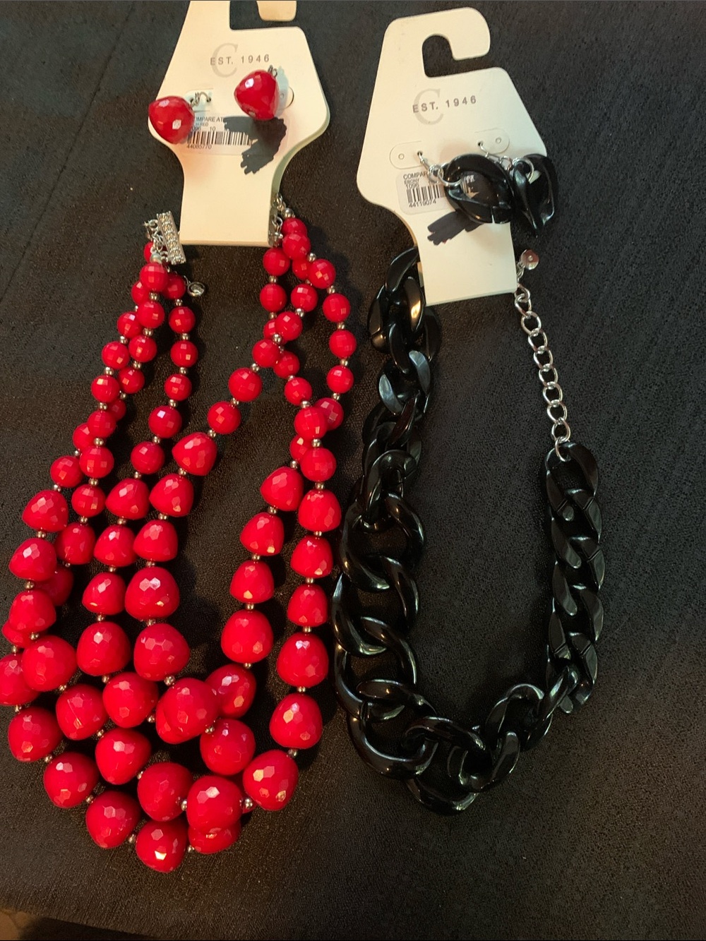 Vibrant Red Multi-Strand Beaded Necklace with Matching Studs